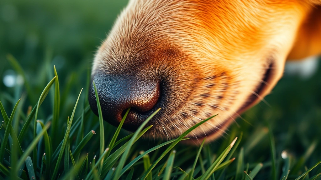 why do dogs sniff before they poop -
Close-up of a dog’s nose touching grass during a sniffing session, mornin