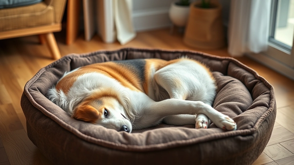 why do dogs spin in circles -
Photorealistic dog lying down in a circular nest position on a dog bed after sp