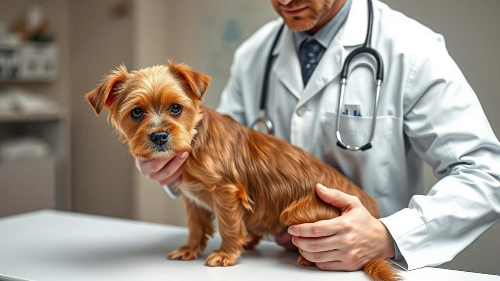 why do dogs throw up bile -
Photorealistic image of a veterinarian in a white coat examining a small brown 