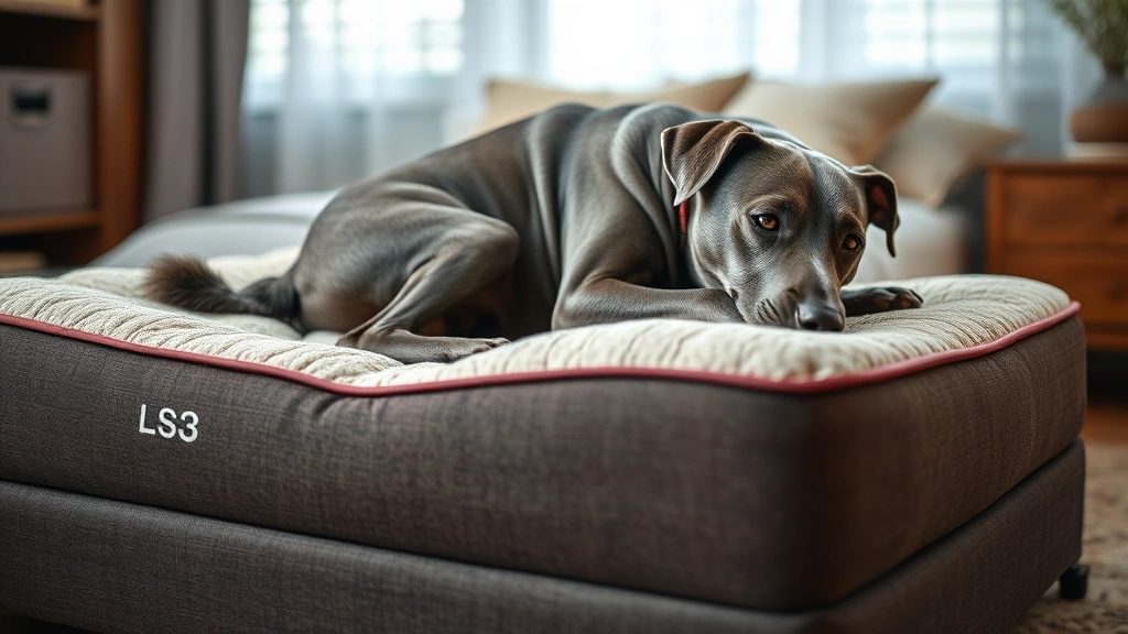 why do dogs walk in circles before they lay down -
Senior gray dog settling onto a plush orthopedic bed after circling, lying down