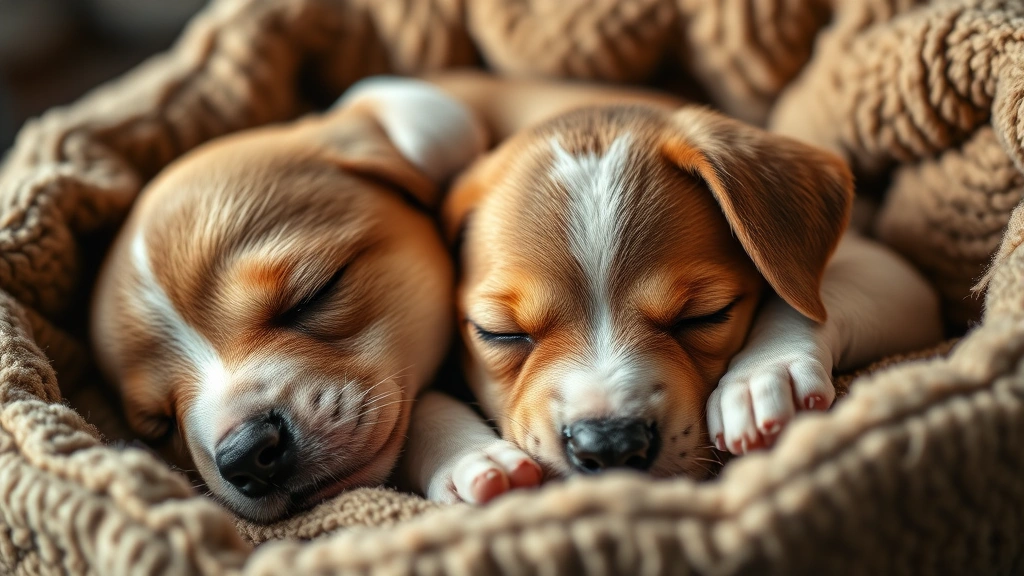 why do dogs whimper in their sleep -
Close-up of a puppy sleeping curled up in a cozy dog bed, with gentle lighting 