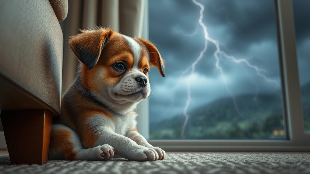 why do little dogs shake -
Photorealistic toy breed dog trembling during thunderstorm, huddled in safe spa