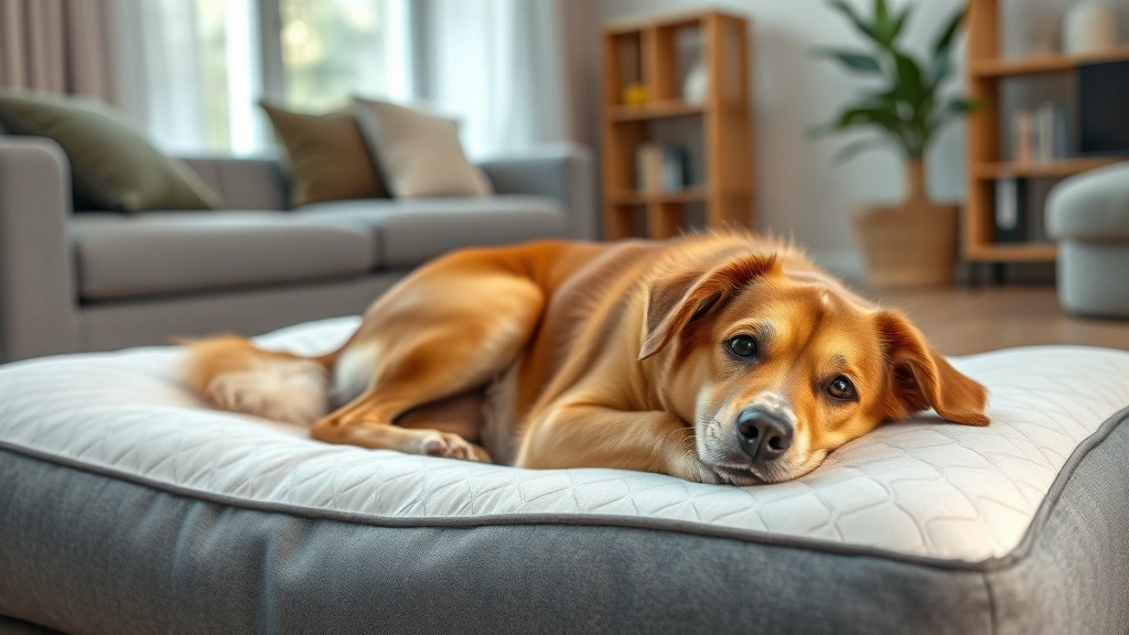 why does a female dog hump after being spayed -
Photorealistic image of a female dog lying on a comfortable memory foam bed in
