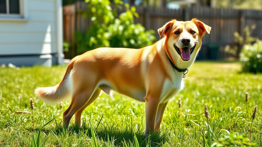 why does dog poop turn white -
Photorealistic image of a healthy-looking dog standing in a grassy yard with no