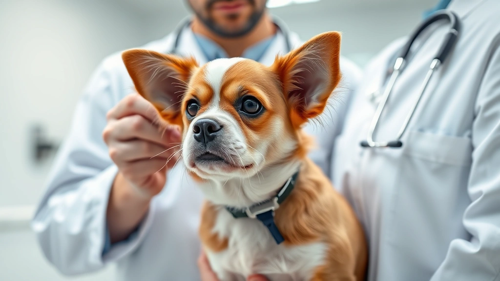 why does my dog breathe heavy -
Photorealistic image of a veterinarian examining a small brown and white dog wi