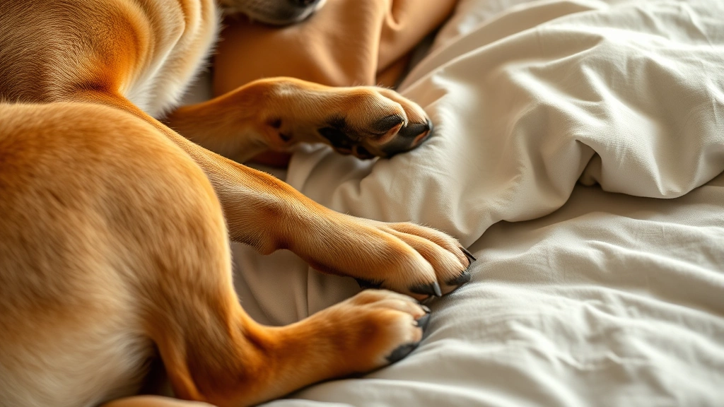 why does my dog dig on my bed -
Photorealistic close-up of dog paws kneading and arranging blankets and pillows