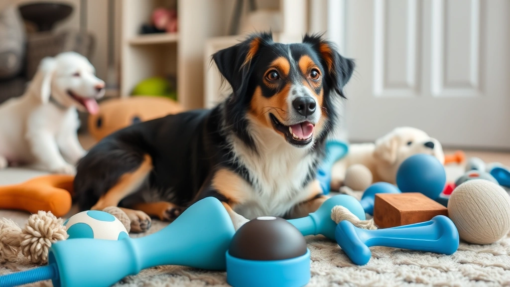why does my dog eat my underwear -
surrounded by various dog toys in a comfortable home setting

