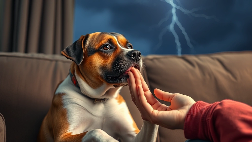 why does my dog excessively lick me -
Photorealistic image of a stressed or anxious dog licking its owner’s han