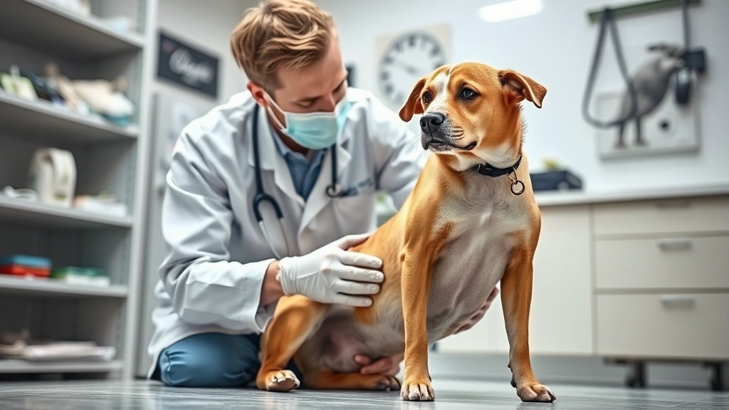 why does my dog keep peeing on my bed -
A veterinarian examining a dog’s abdomen during a check-up, clinical vete