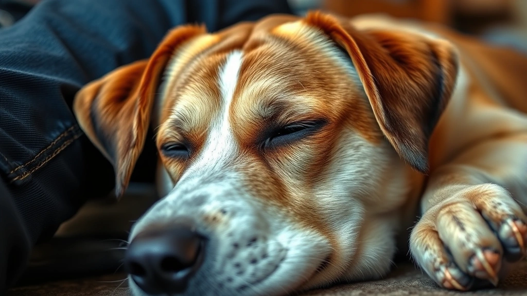 why does my dog lay at my feet -
Close-up of dog’s face resting on owner’s feet, photorealistic styl