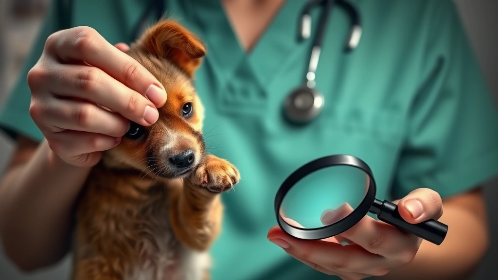 why does my dog lick her paws so much -
Photorealistic image of a veterinarian holding a small dog’s paw while in
