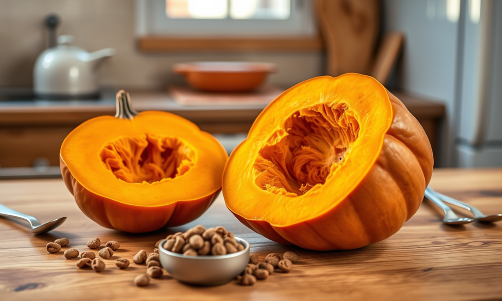 Pumpkin and dog food bowl illustrating dog constipation home remedies