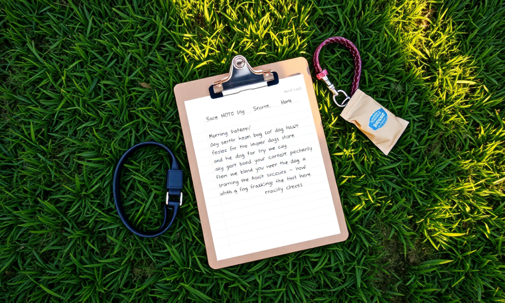 Dog poop color chart guide on a green lawn with leash and pet care notebook