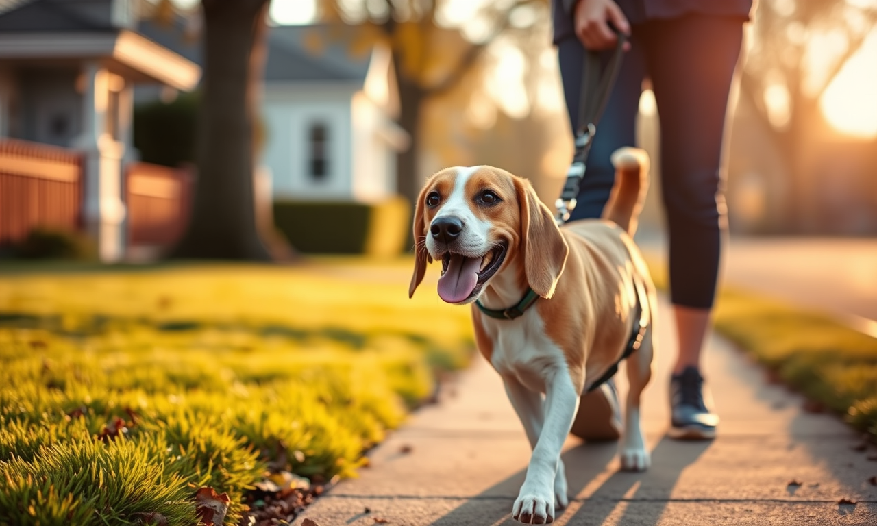 Beagle on a morning walk illustrating how often should a dog poop guide