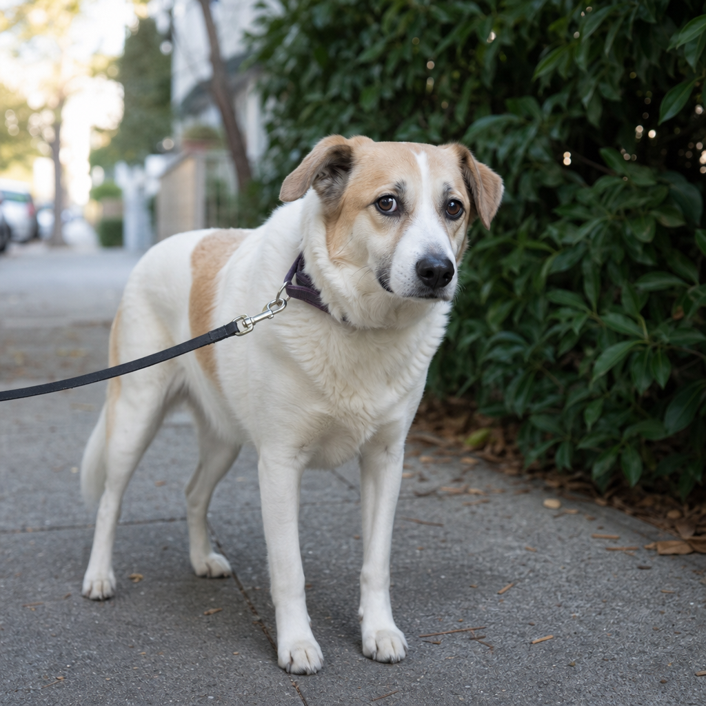 Dog wont poop outside — illustrative photo of a dog on a leash