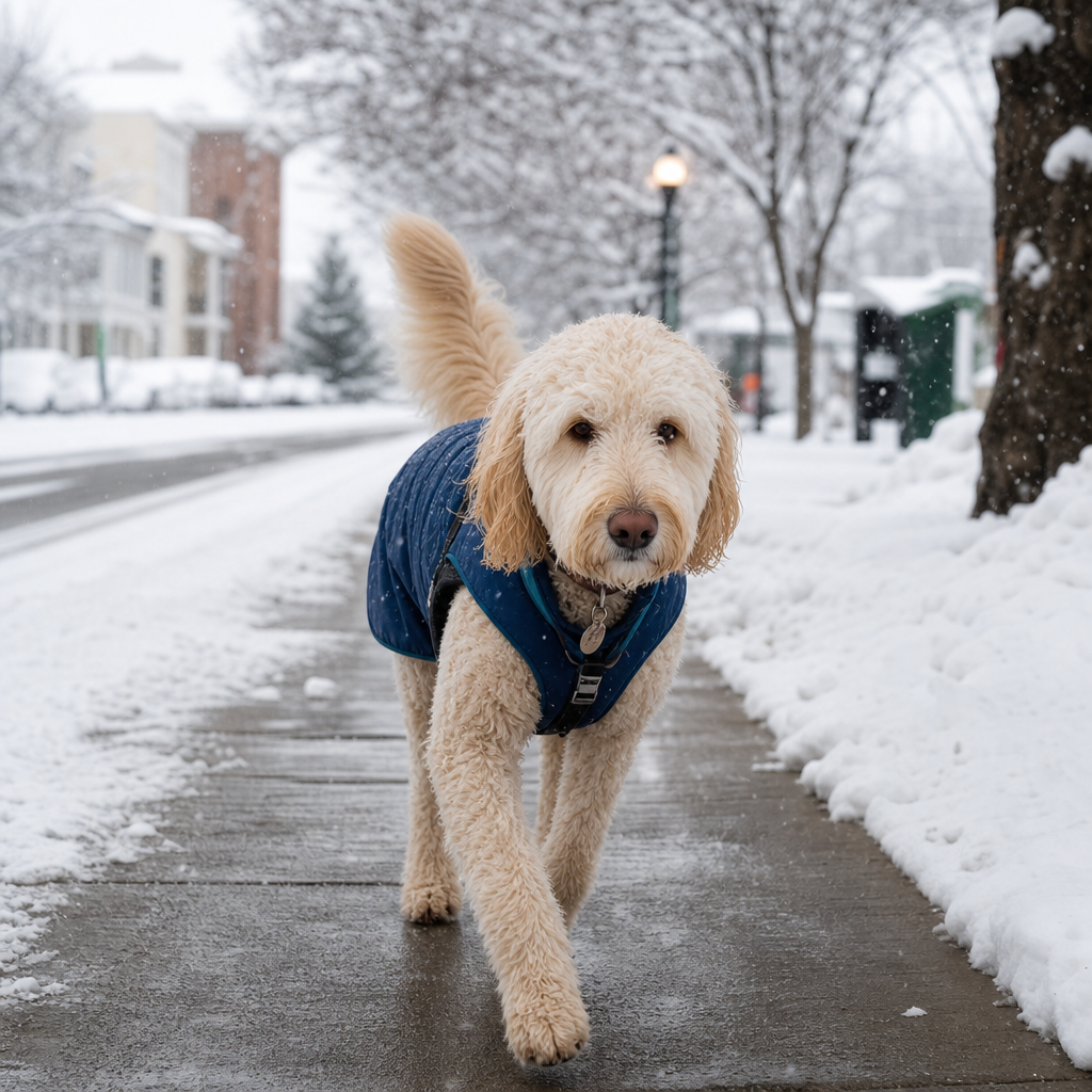 Pick up dog poop in winter — illustrative photo