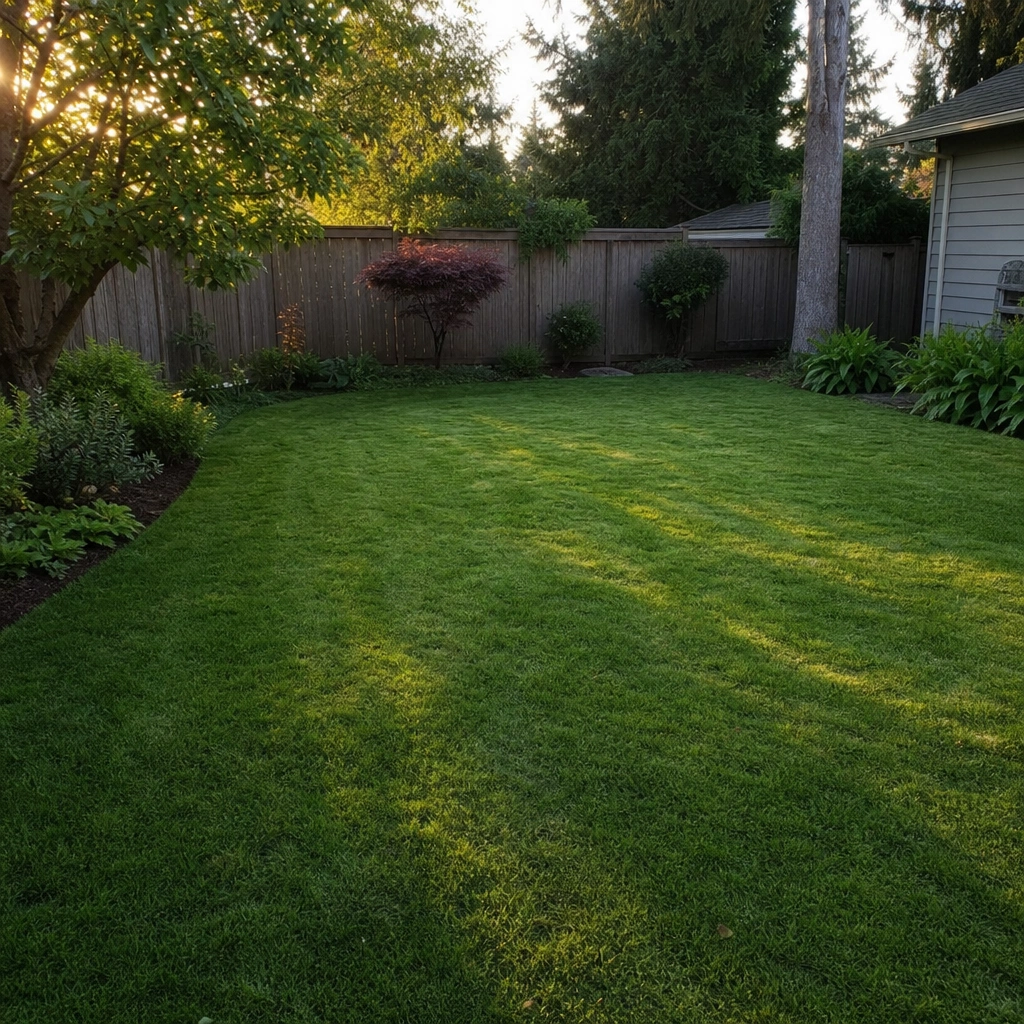 Green lawn showing results of proper spring maintenance and cleanup
